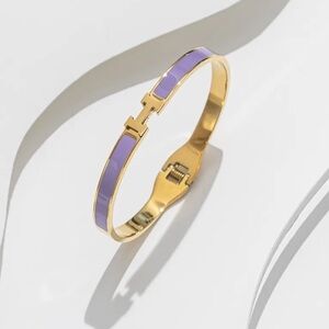 18K Gold Purple Enameled Oil Drip Minimalist Letter H Inspired Bracelet No Fade